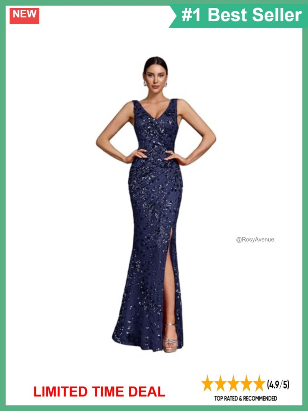 Long Sequin Formal Gown V-Neck Slit Mermaid Prom Dress